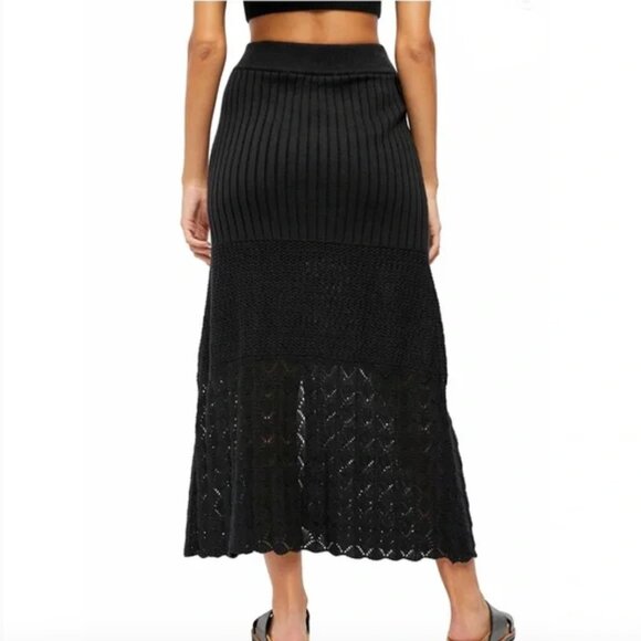 Women's L Free People Bari Knit Column Black Maxi Skirt - Picture 2 of 9